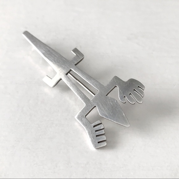 Vintage DELLAPINA Modernist Lizard Sterling Silver Brooch Pin or Pendant .925 - Picture 2 of 5